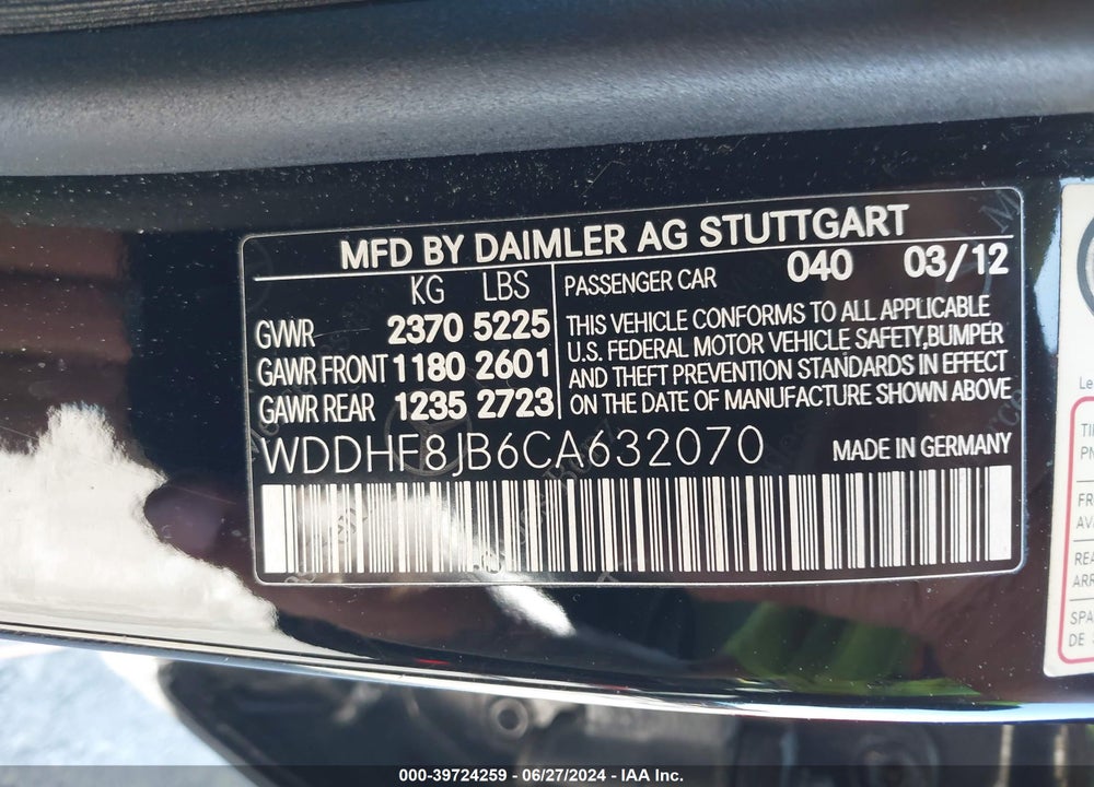 2012 MERCEDES-BENZ E 350 4MATIC VIN: WDDHF8JB6CA632070