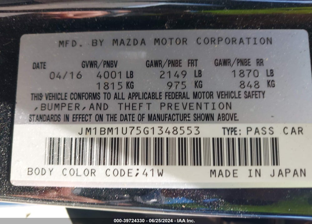 2016 MAZDA 3 I SPORT VIN: JM1BM1U75G1348553
