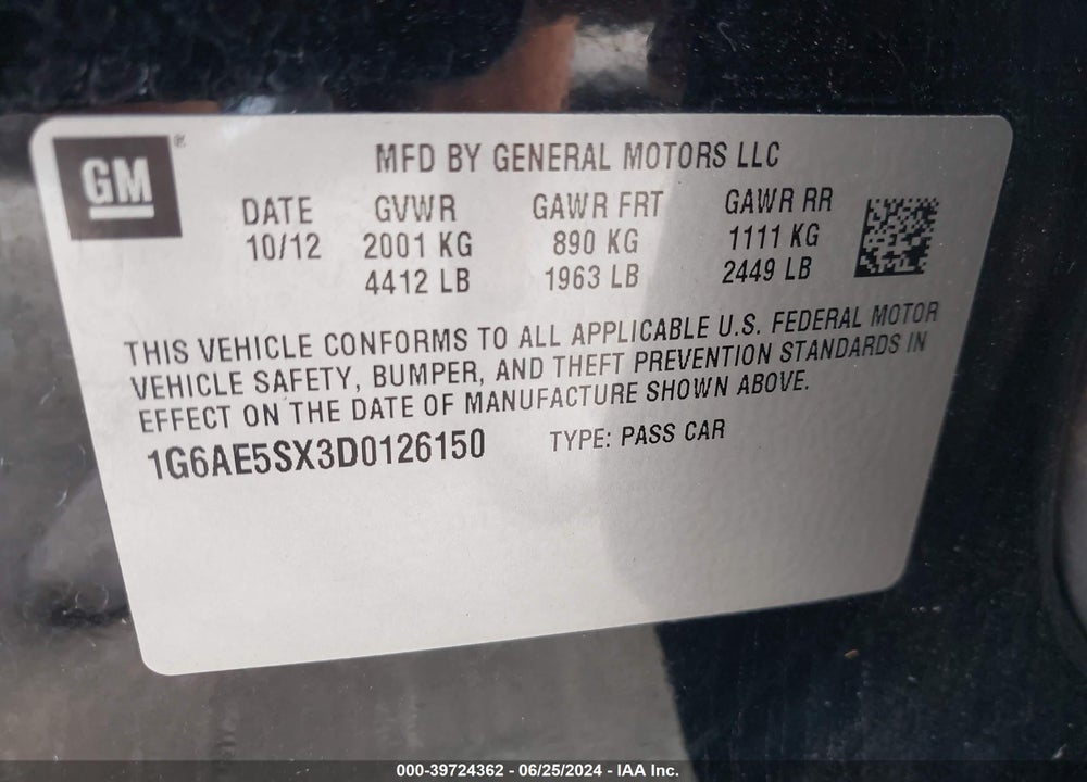2013 CADILLAC ATS PREMIUM VIN: 1G6AE5SX3D0126150