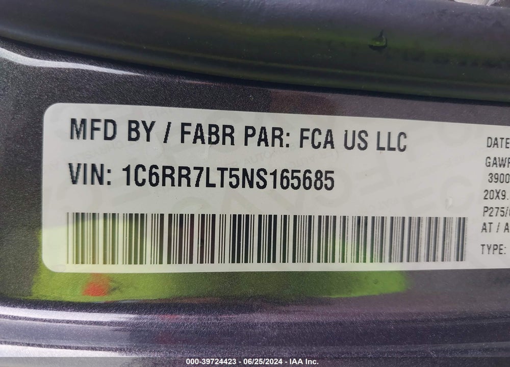 2022 RAM 1500 CLASSIC SLT VIN: 1C6RR7LT5NS165685