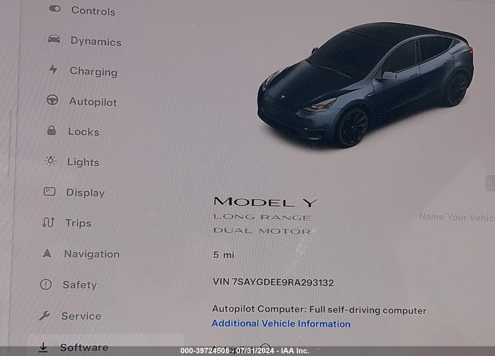 2024 TESLA MODEL Y LONG RANGE DUAL MOTOR ALL-WHEEL DRIVE VIN: 7SAYGDEE9RA293132
