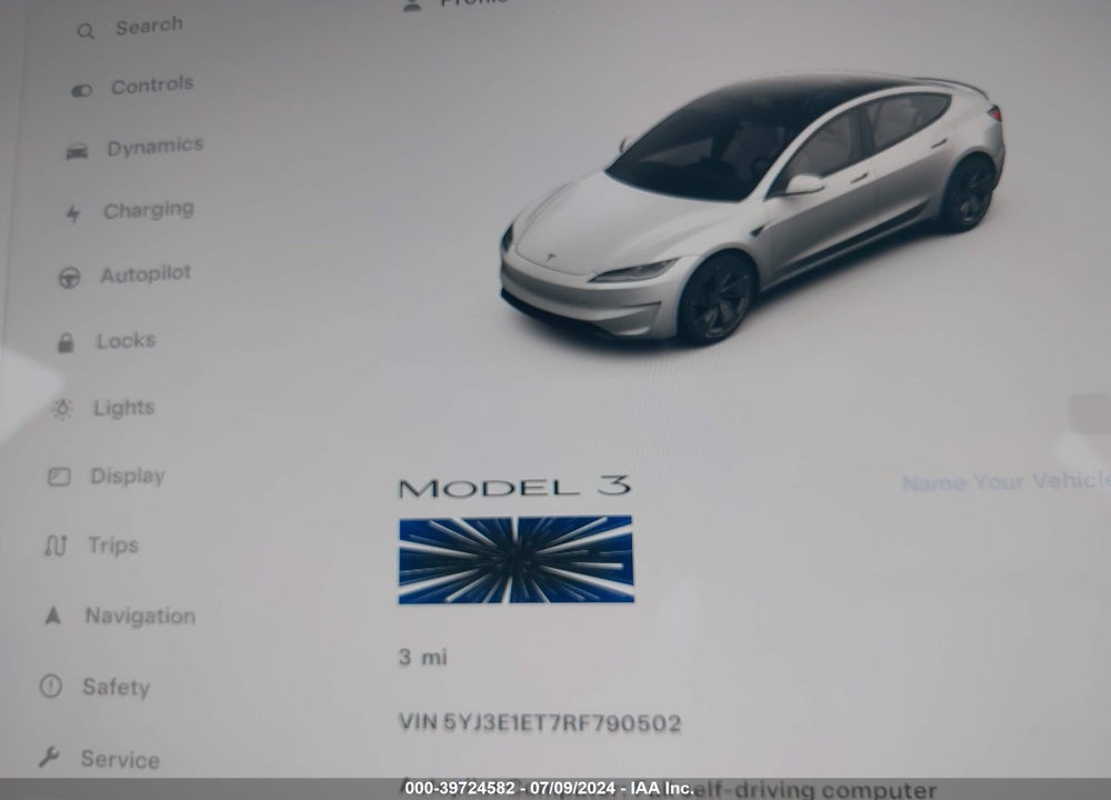 2024 TESLA MODEL 3 VIN: 5YJ3E1ET7RF790502
