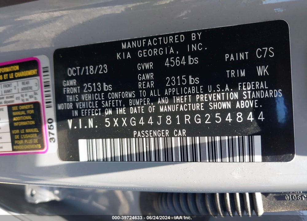 2024 KIA K5 GT VIN: 5XXG44J81RG254844