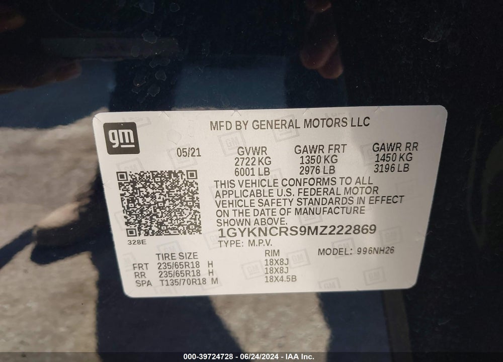 2021 CADILLAC XT5 FWD PREMIUM LUXURY VIN: 1GYKNCRS9MZ222869