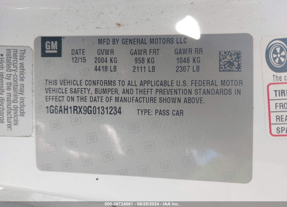 2016 CADILLAC ATS LUXURY COLLECTION VIN: 1G6AH1RX9G0131234