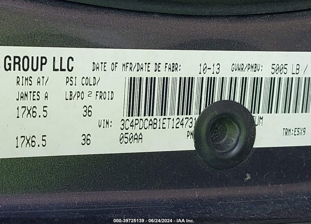 2014 DODGE JOURNEY CVP/SE PLUS VIN: 3C4PDCAB1ET124731