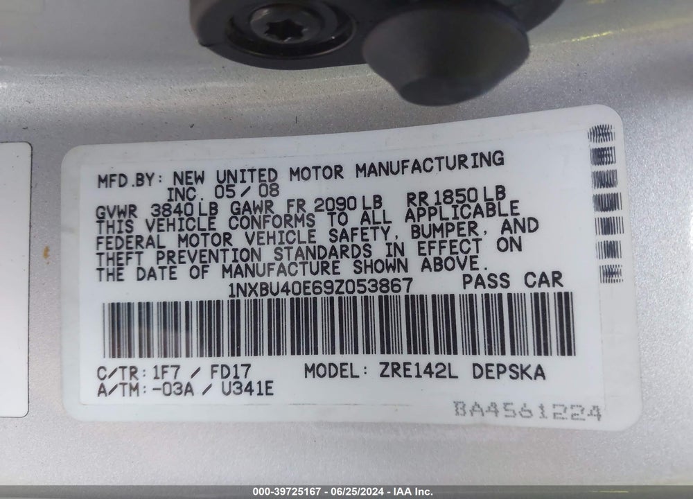 2009 TOYOTA COROLLA S VIN: 1NXBU40E69Z053867