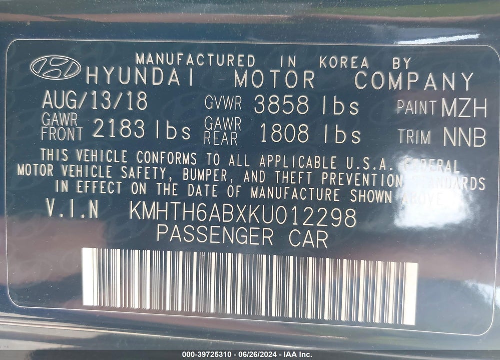 2019 HYUNDAI VELOSTER TURBO VIN: KMHTH6ABXKU012298