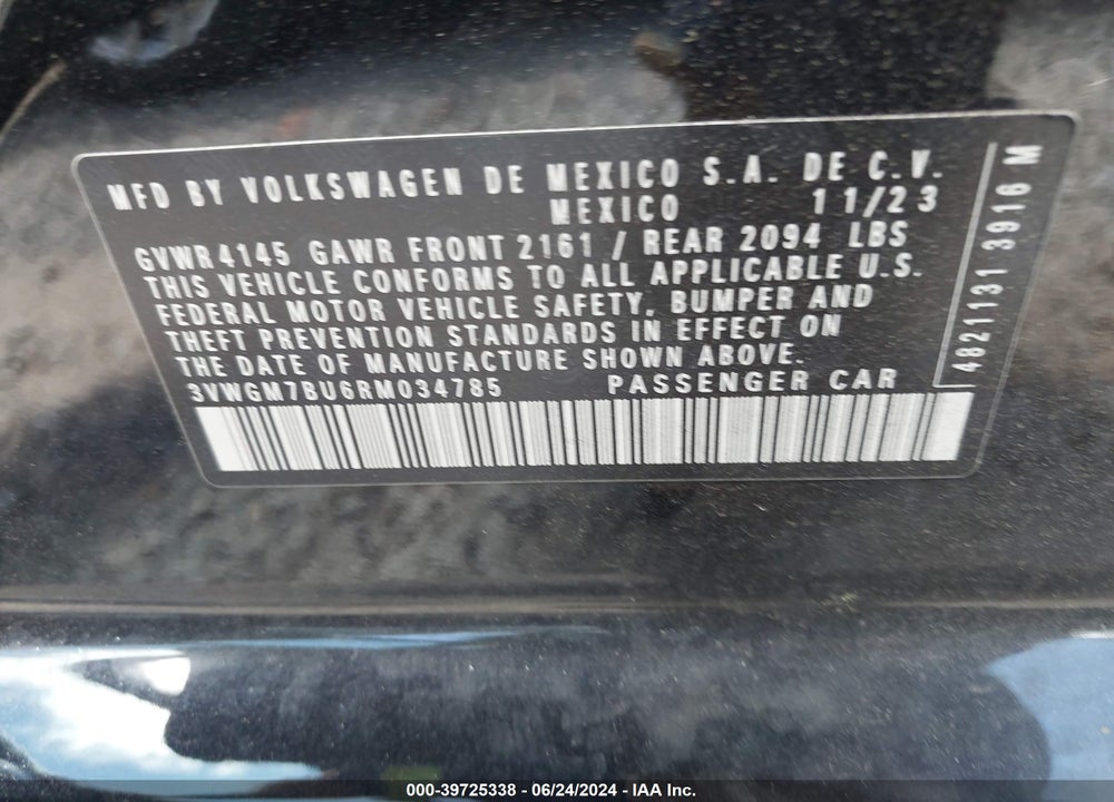 2024 VOLKSWAGEN JETTA 1.5T SEL VIN: 3VWGM7BU6RM034785