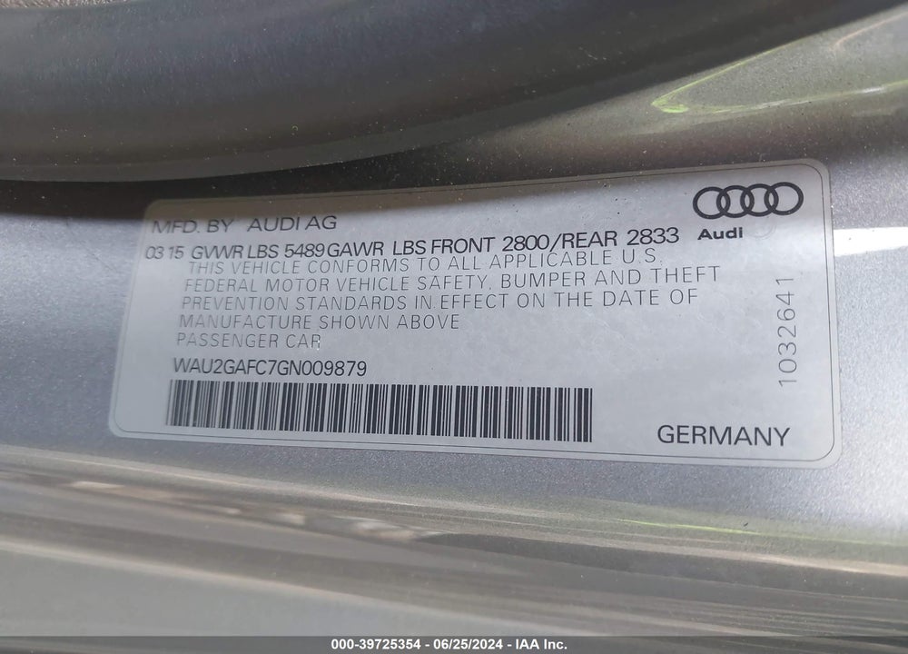 2016 AUDI A7 3.0T PREMIUM PLUS VIN: WAU2GAFC7GN009879