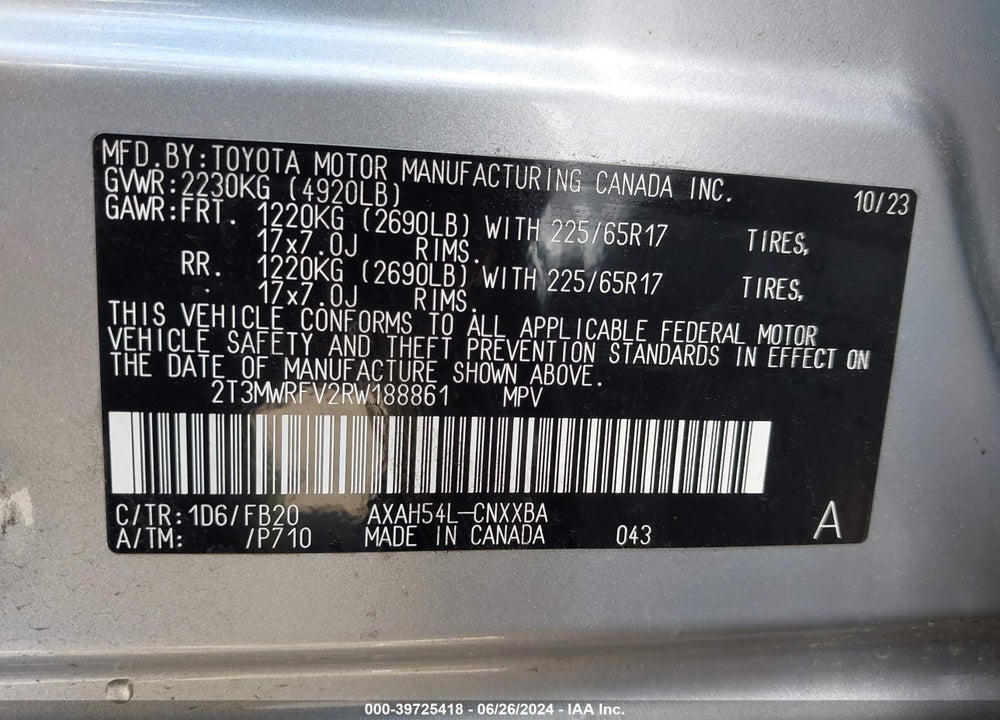 2024 TOYOTA RAV4 HYBRID LE VIN: 2T3MWRFV2RW188861