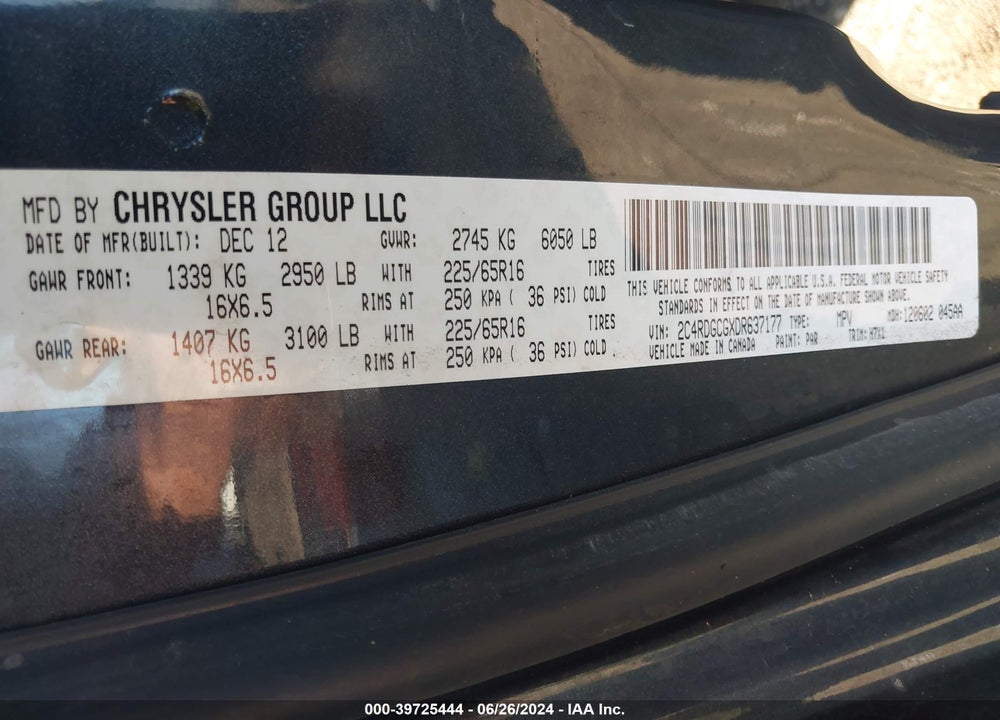 2013 DODGE GRAND CARAVAN SXT VIN: 2C4RDGCGXDR637177