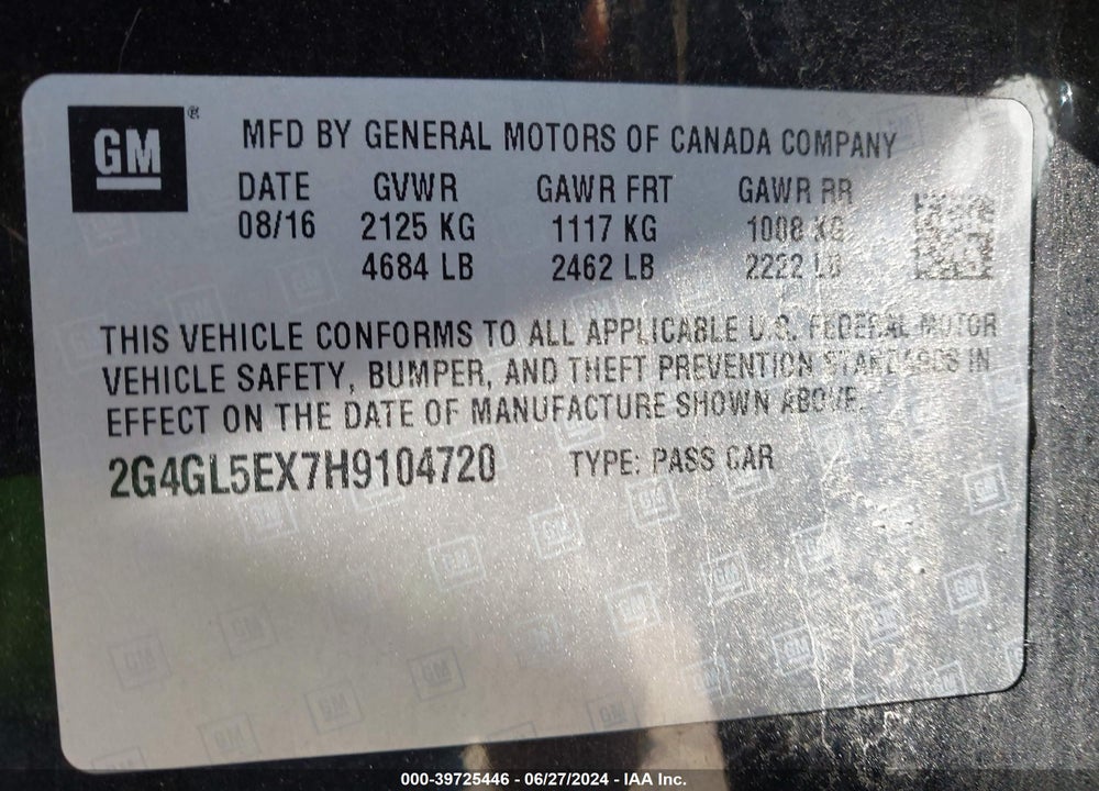 2017 BUICK REGAL TURBO SPORT TOURING VIN: 2G4GL5EX7H9104720
