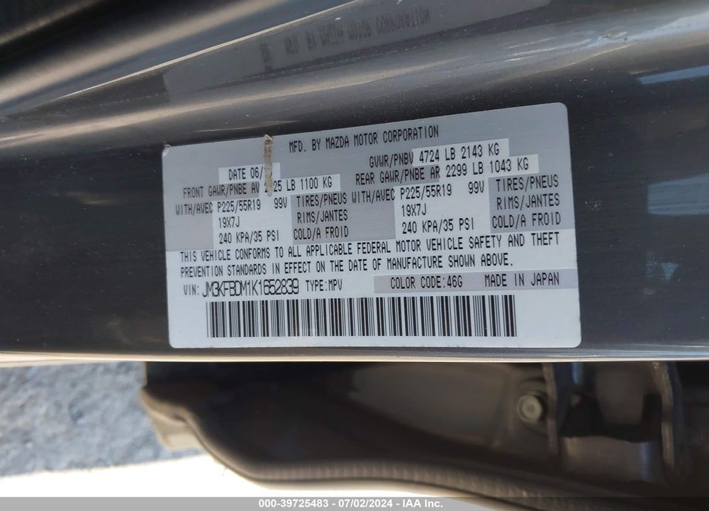 2019 MAZDA CX-5 GRAND TOURING VIN: JM3KFBDM1K1652839