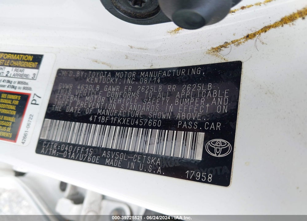 2014 TOYOTA CAMRY SE VIN: 4T1BF1FKXEU457660