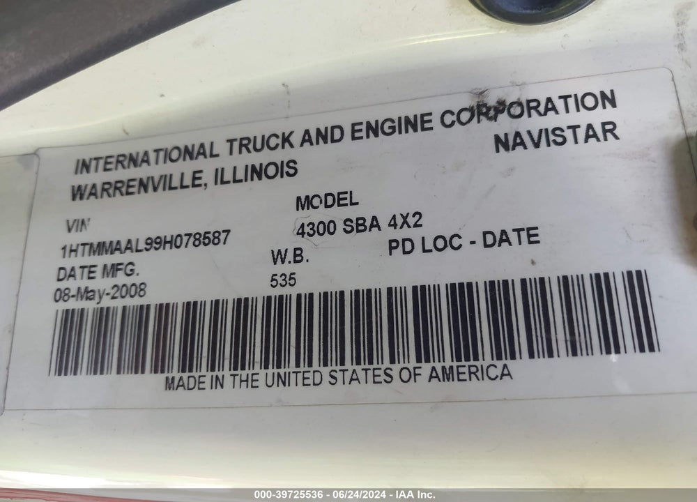 2009 INTERNATIONAL 4000 4300 VIN: 1HTMMAAL99H078587