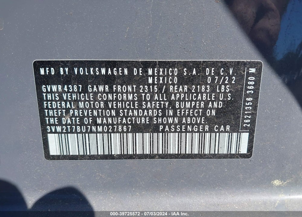 2022 VOLKSWAGEN JETTA GLI 2.0T AUTOBAHN VIN: 3VW2T7BU7NM027867
