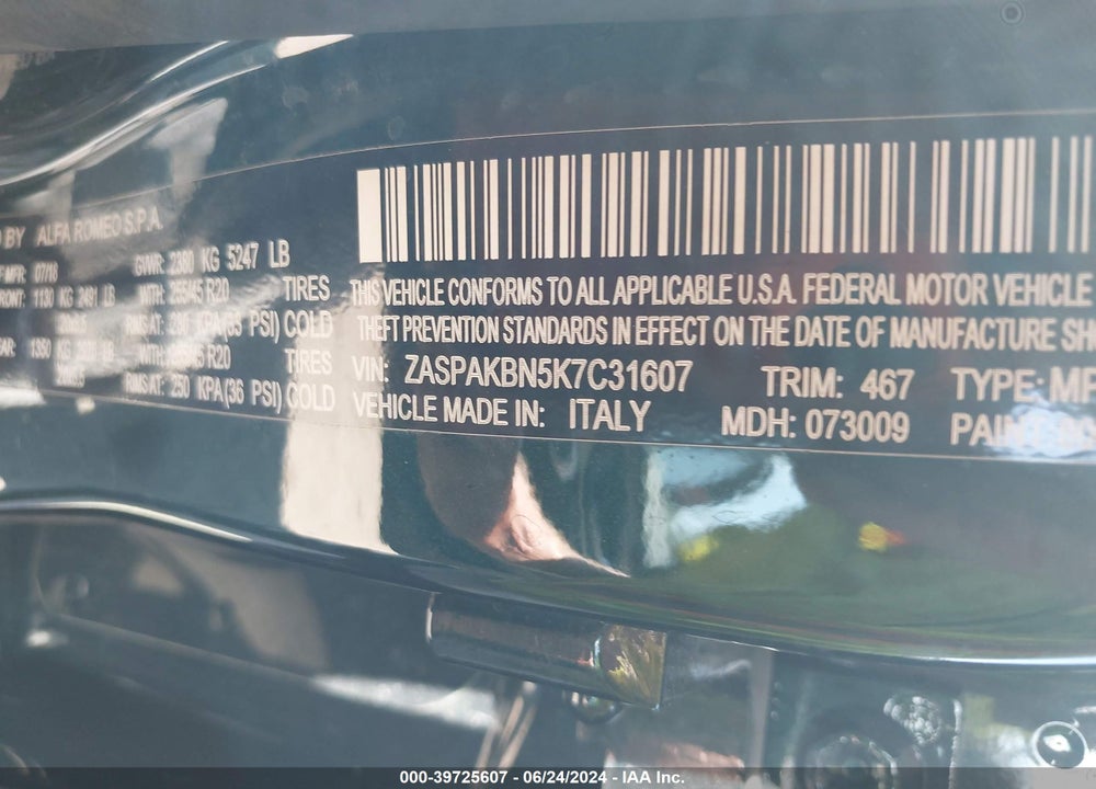 2019 ALFA ROMEO STELVIO TI SPORT AWD VIN: ZASPAKBN5K7C31607