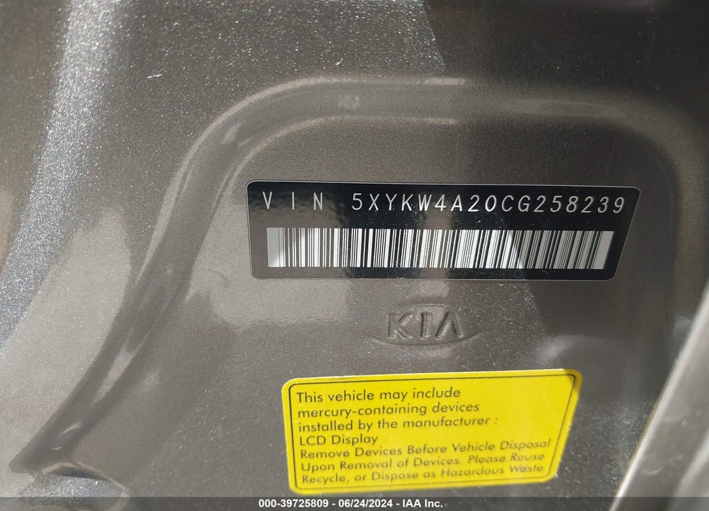 2012 KIA SORENTO SX V6 VIN: 5XYKW4A20CG258239