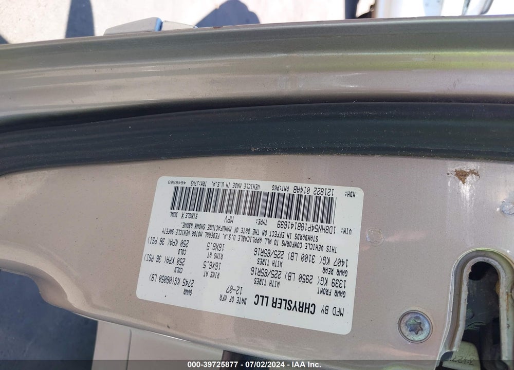2008 DODGE GRAND CARAVAN SXT VIN: 1D8HN54P18B141699
