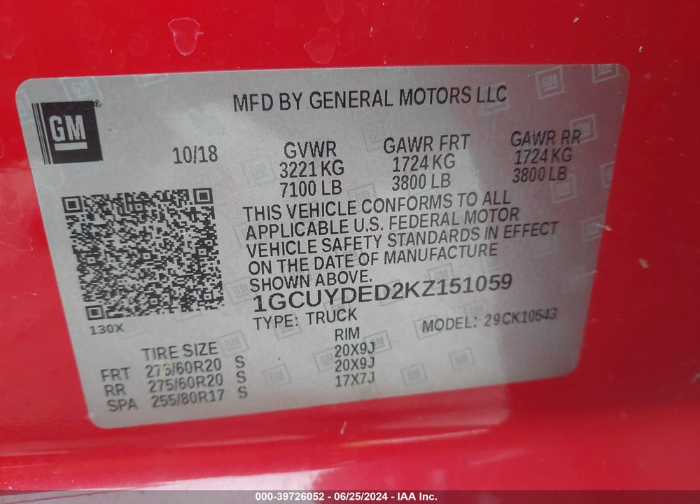 2019 CHEVROLET SILVERADO 1500 LT VIN: 1GCUYDED2KZ151059