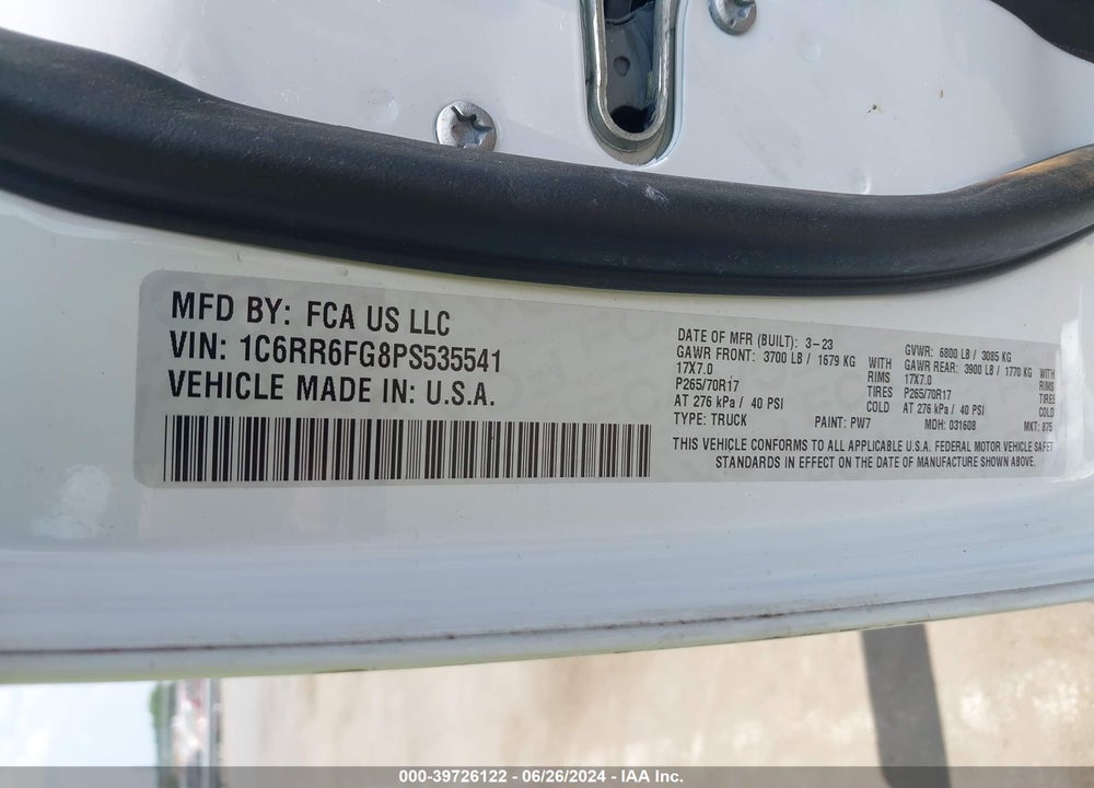 2023 RAM 1500 CLASSIC VIN: 1C6RR6FG8PS535541