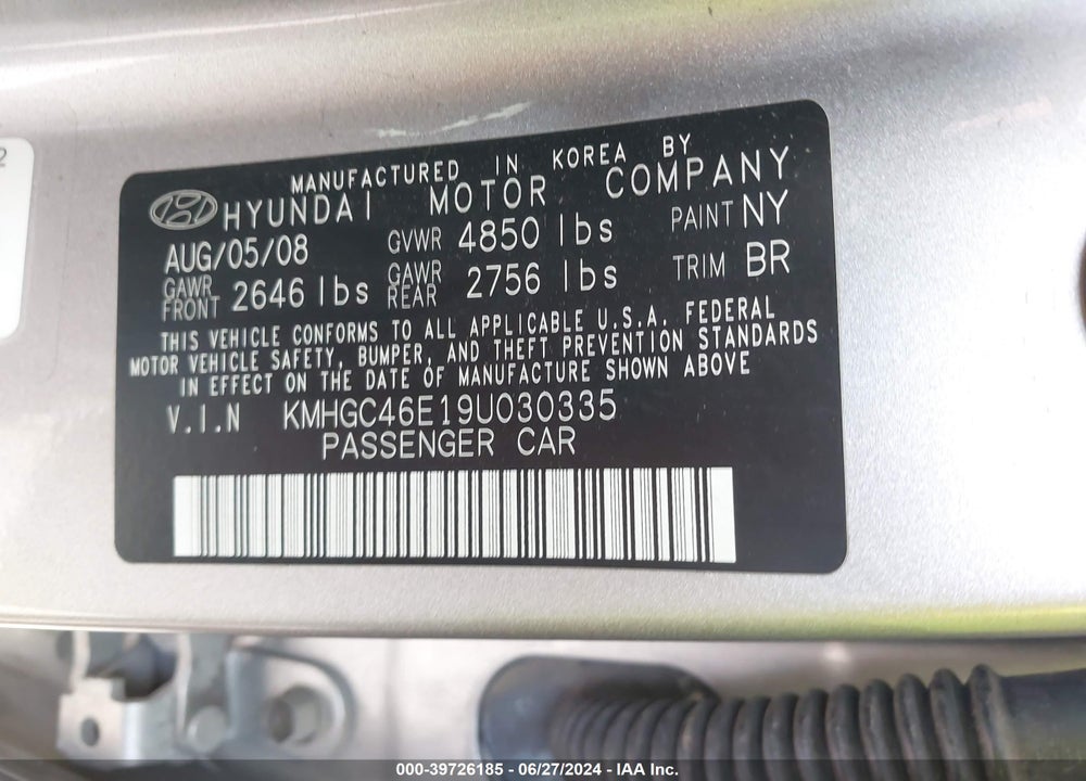 2009 HYUNDAI GENESIS 3.8 VIN: KMHGC46E19U030335