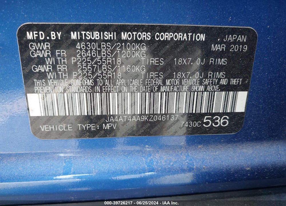 2019 MITSUBISHI ECLIPSE CROSS LE VIN: JA4AT4AA9KZ046137