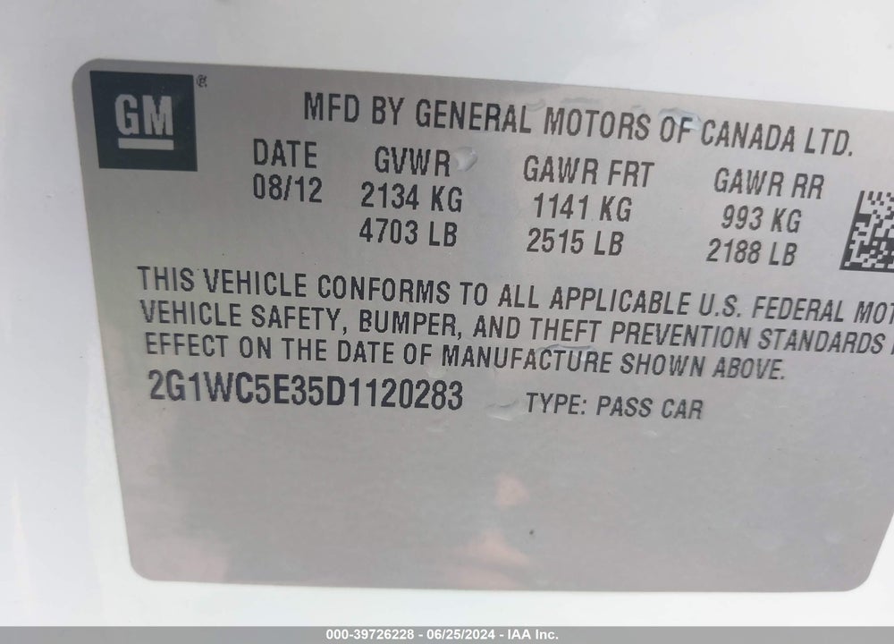 2013 CHEVROLET IMPALA LTZ VIN: 2G1WC5E35D1120283