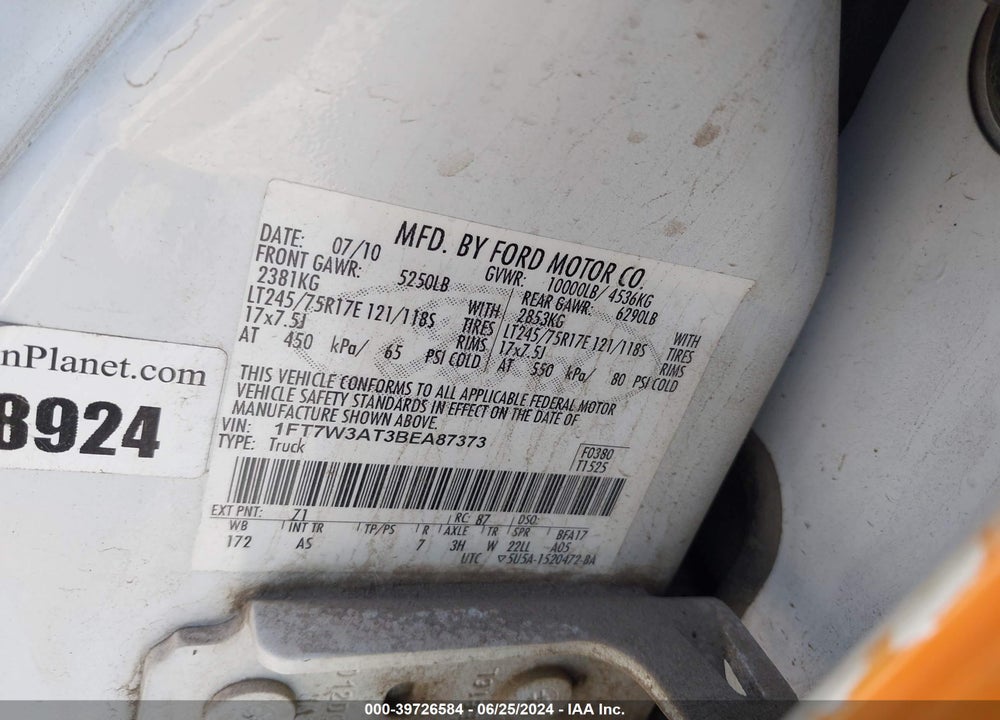 2011 FORD F-350 XL VIN: 1FT7W3AT3BEA87373