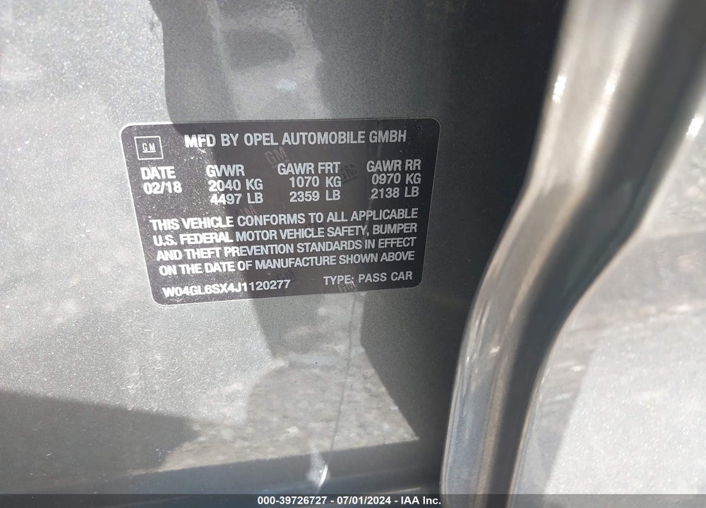 2018 BUICK REGAL SPORTBACK PREFERRED VIN: W04GL6SX4J1120277