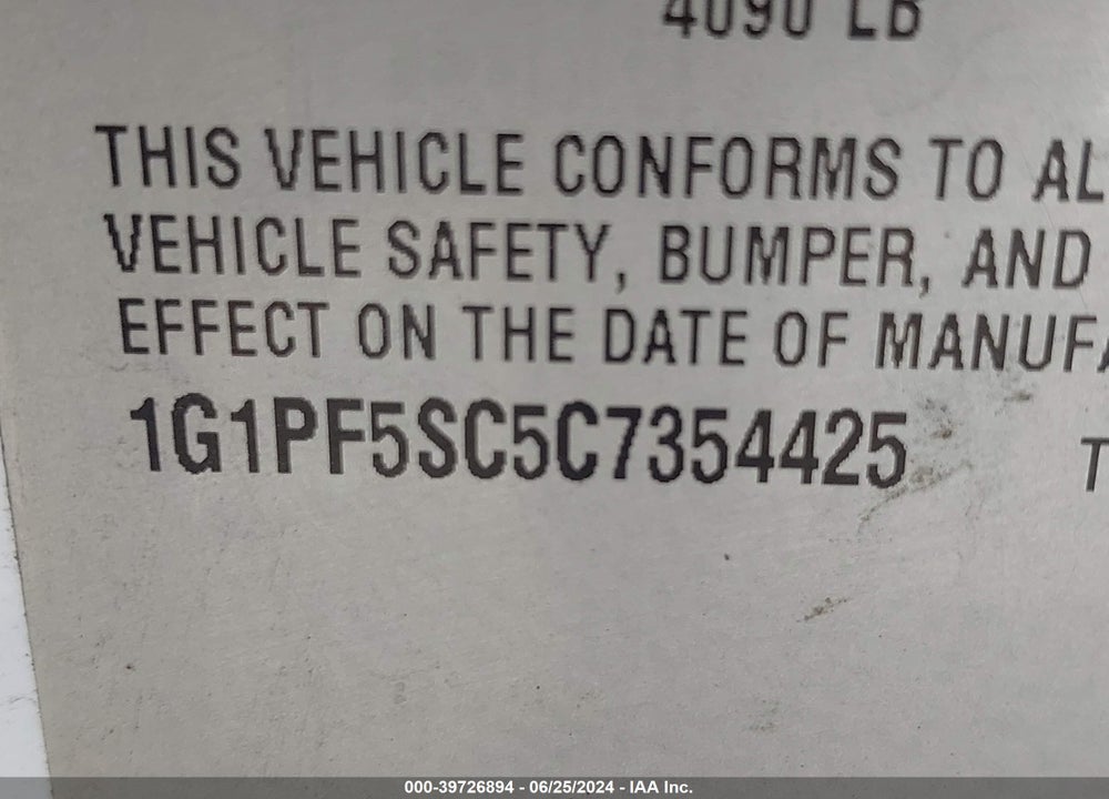 2012 CHEVROLET CRUZE VIN: 1G1PF5SC5C7354425