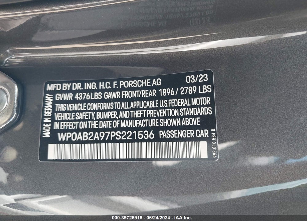 2023 PORSCHE 911 CARRERA 4 GTS/CARRERA 4S/CARRERA GTS/CARRERA S/DAKAR VIN: WP0AB2A97PS221536