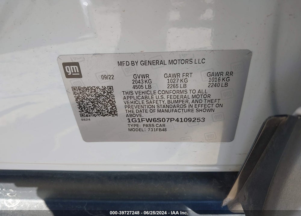 2023 CHEVROLET BOLT EV FWD 1LT VIN: 1G1FW6S07P4109253