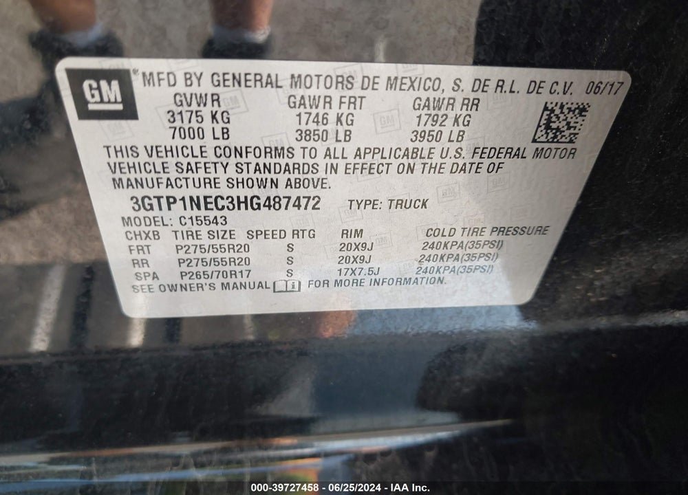 2017 GMC SIERRA 1500 SLT VIN: 3GTP1NEC3HG487472