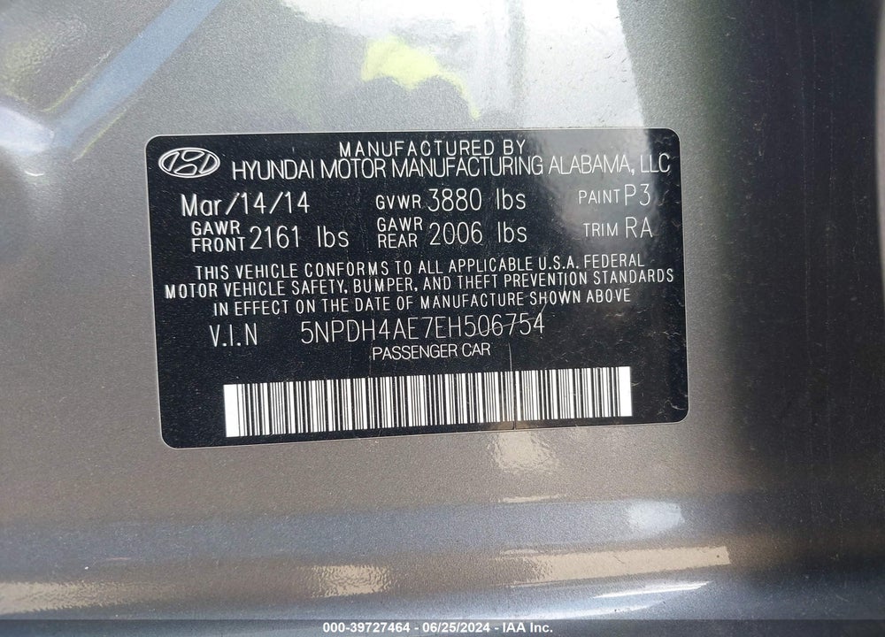 2014 HYUNDAI ELANTRA SE VIN: 5NPDH4AE7EH506754