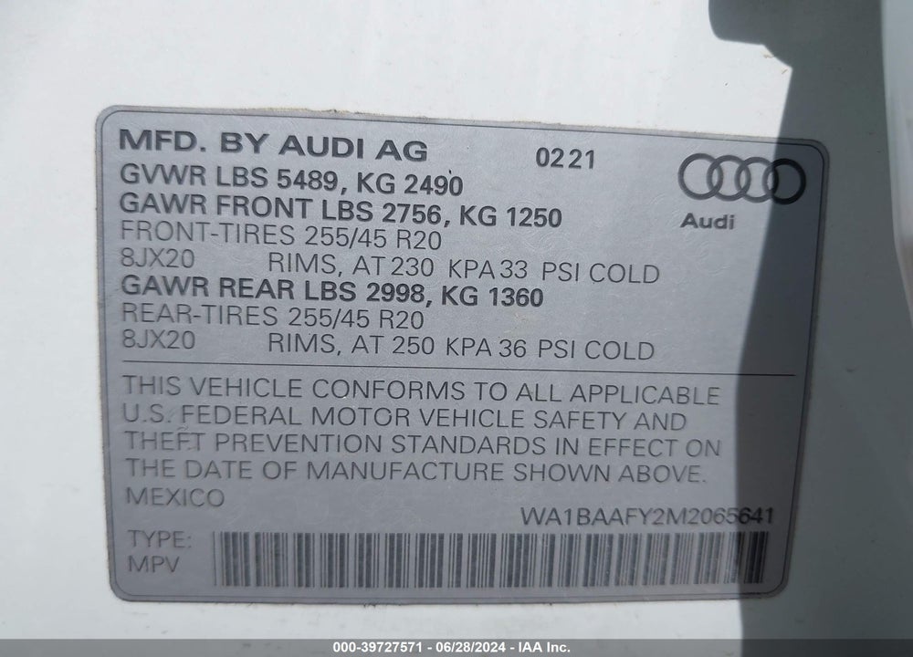 2021 AUDI Q5 PREMIUM PLUS 45 TFSI QUATTRO S TRONIC VIN: WA1BAAFY2M2065641
