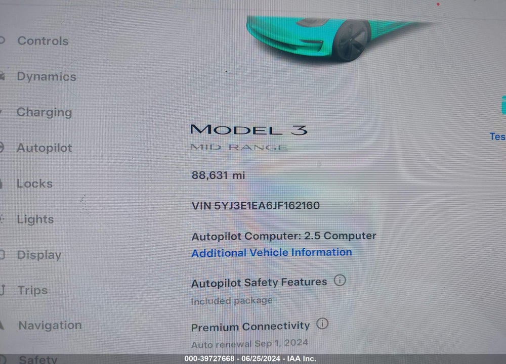 2018 TESLA MODEL 3 LONG RANGE/MID RANGE VIN: 5YJ3E1EA6JF162160