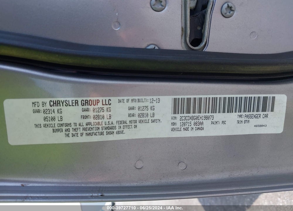 2014 DODGE CHARGER SE VIN: 2C3CDXBG0EH198073
