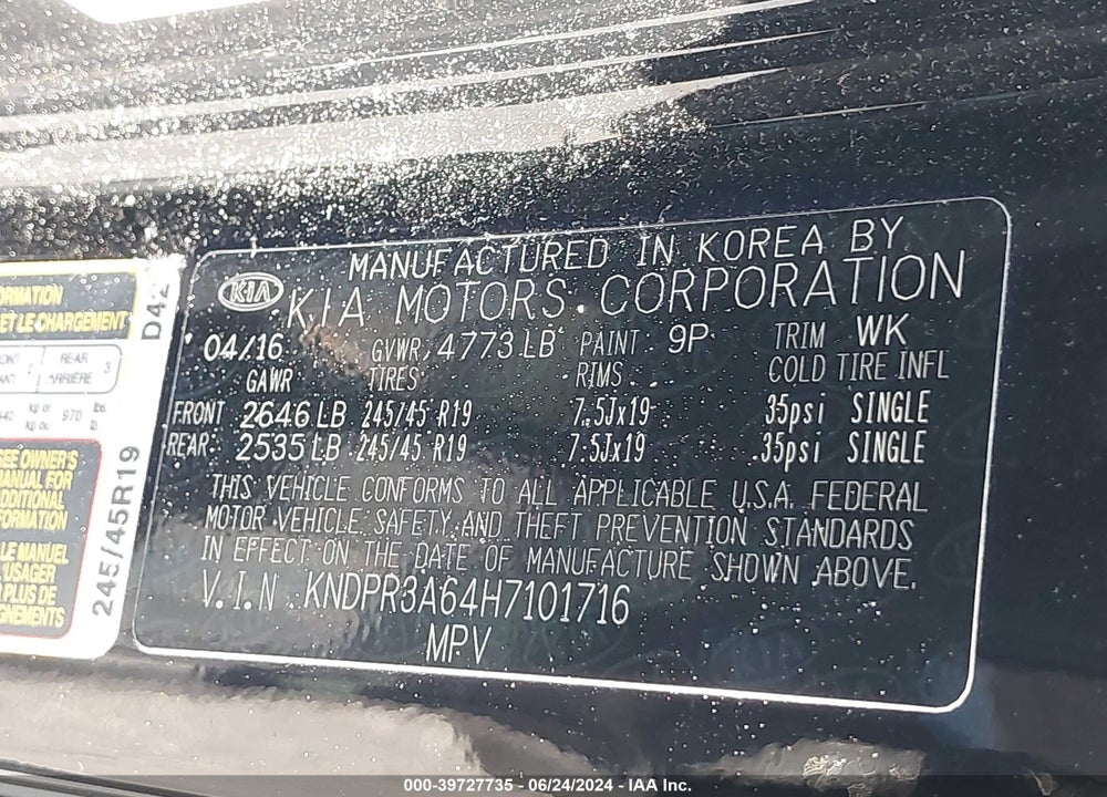 2017 KIA SPORTAGE SX TURBO VIN: KNDPR3A64H7101716