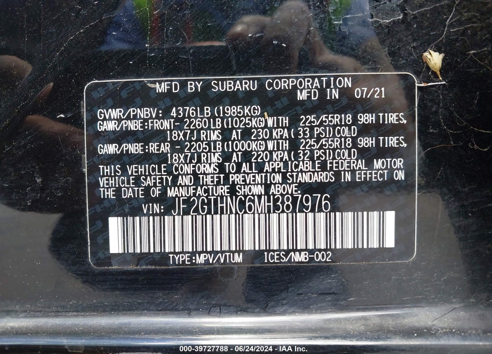 2021 SUBARU CROSSTREK LIMITED VIN: JF2GTHNC6MH387976