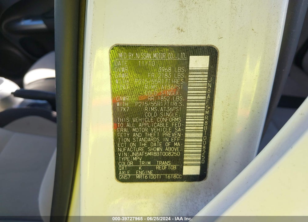 2011 NISSAN JUKE SV VIN: JN8AF5MR8BT008250
