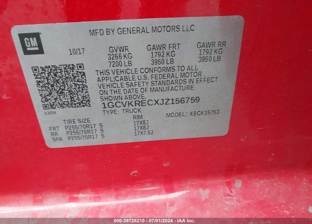 2018 CHEVROLET SILVERADO 1500 1LT VIN: 1GCVKRECXJZ156759