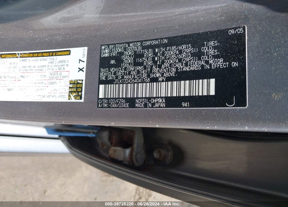2006 SCION XB VIN: JTLKT324264041768