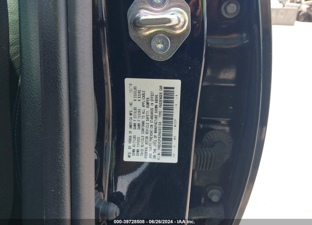 2017 HONDA ACCORD EX-L VIN: 1HGCR2F82HA090156