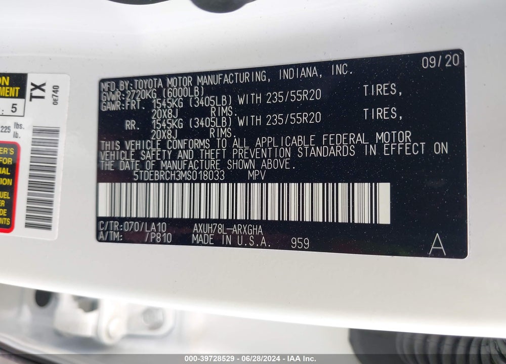 2021 TOYOTA HIGHLANDER HYBRID PLATINUM VIN: 5TDEBRCH3MS018033