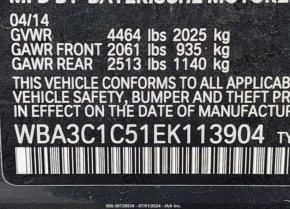 2014 BMW 328I VIN: WBA3C1C51EK113904