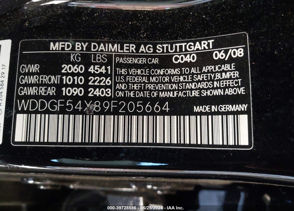 2009 MERCEDES-BENZ C 300 LUXURY/SPORT VIN: WDDGF54X89F205664