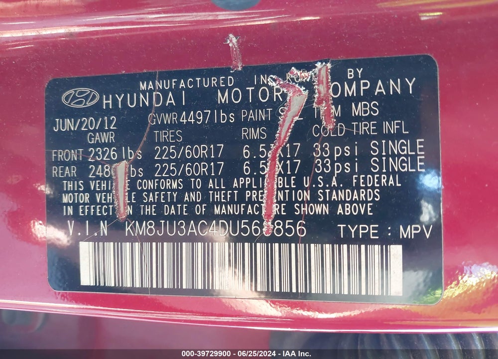 2013 HYUNDAI TUCSON GLS VIN: KM8JU3AC4DU563856
