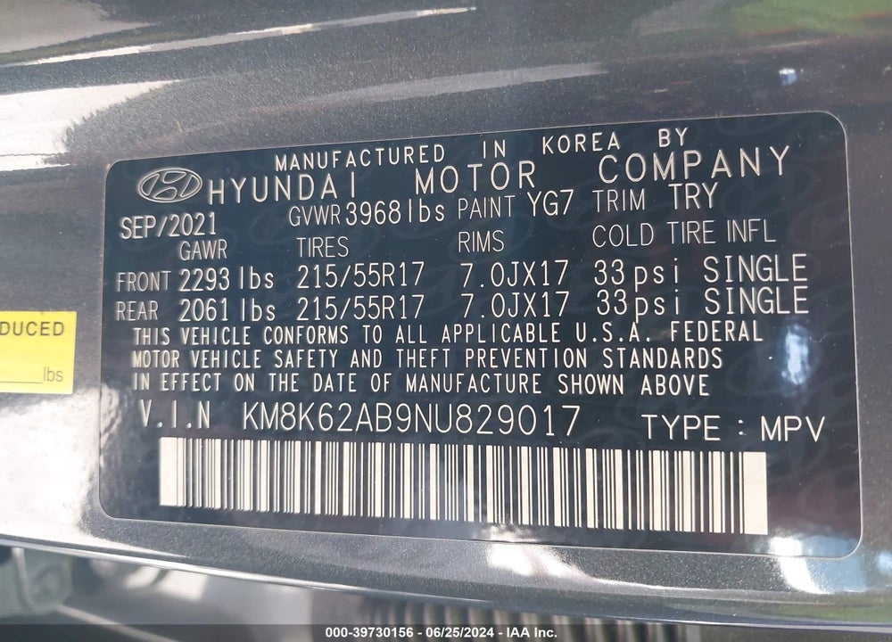 2022 HYUNDAI KONA SEL VIN: KM8K62AB9NU829017